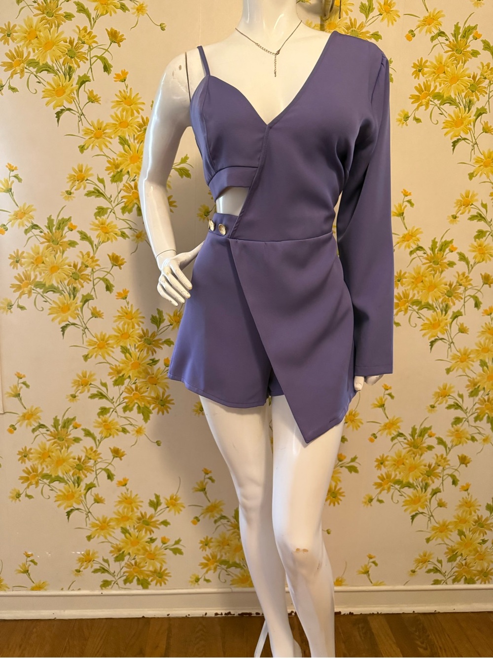 MXM Lavender Asymmetric One-Sleeve Romper size L